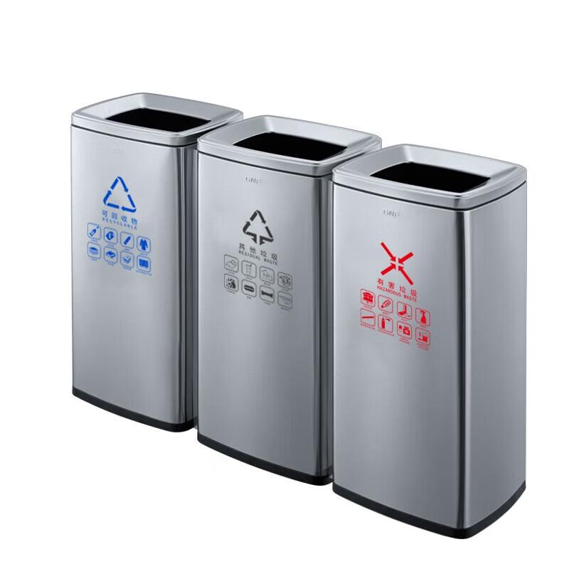 Papelera de Reciclaje Comercial GNF de Acero Inoxidable de 3 Compartimentos