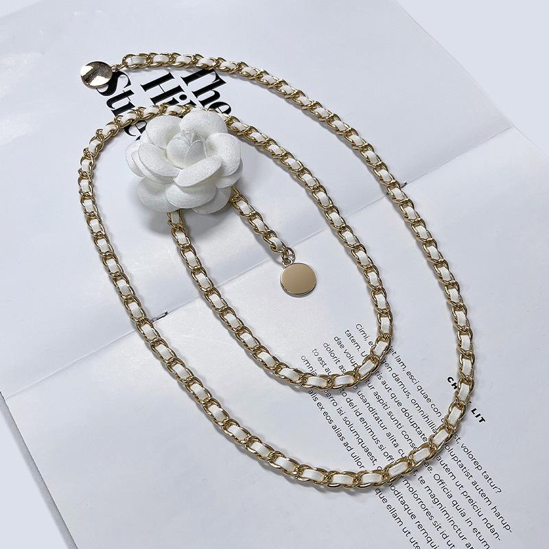 Flower Cowhide Inlaid Metal Thin Waist Chain for Women's Waist Slim Fitted with Dress Sweater for Women's Chain