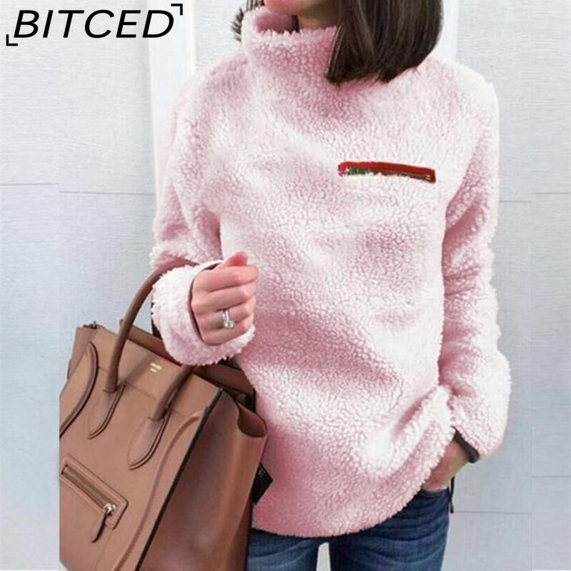 BITCED Autumn Knitwear Women s Fashionable Zip-Up Turtleneck Base Layer Top S