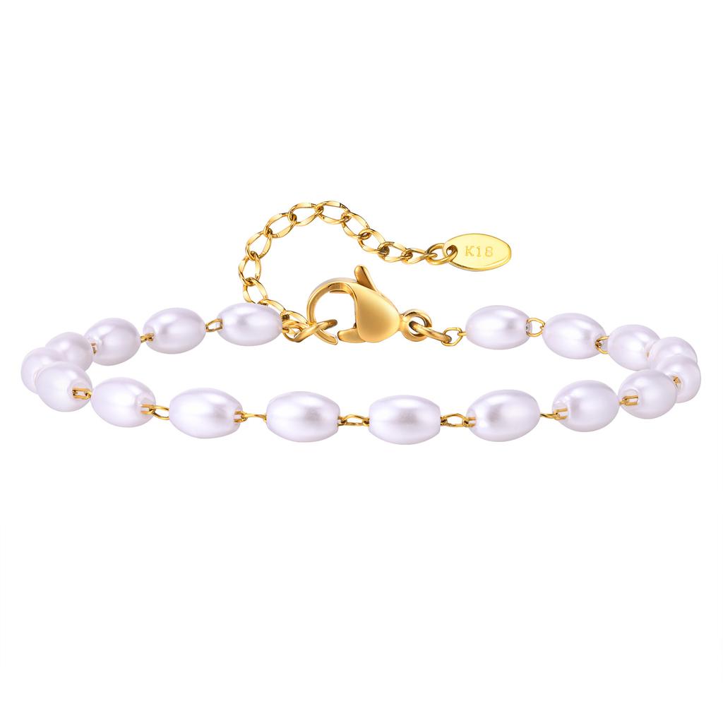 Personalized Imitation Pearl Fake Pearl Stainless Steel Fashion Gold Bracelet Necklace Women