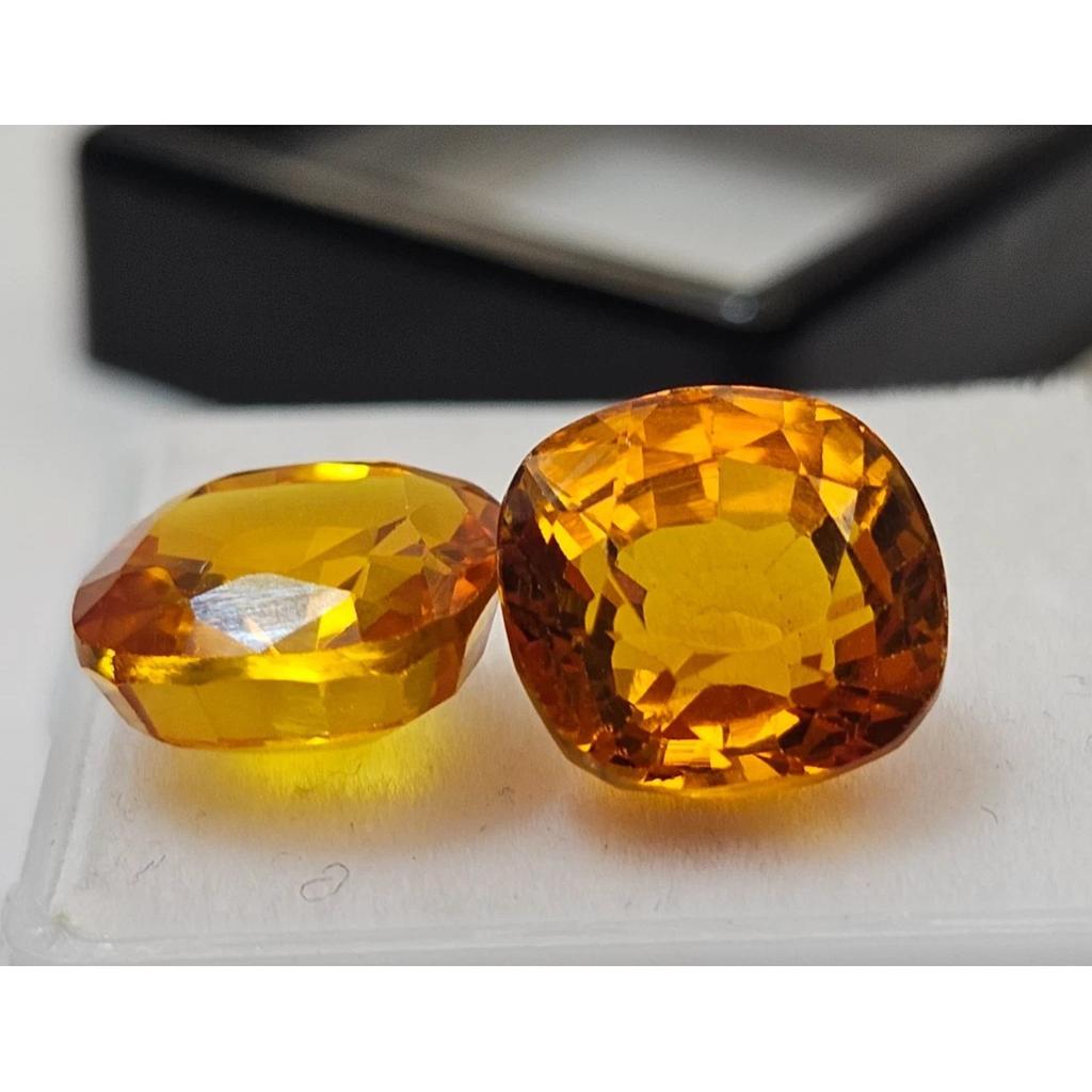 Natural Orange & Yellow Sapphire Cushion Cut 10+ Ct Pair Stunning Gemstone