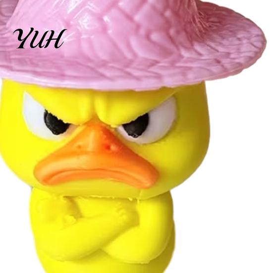 Decorative Mini Figurines for Home 4Pcs 3D Printed Angry Duck Figurines, Grumpy with Straw Hat, Unique Desk Decor Coworkers Cute Cross-Arms