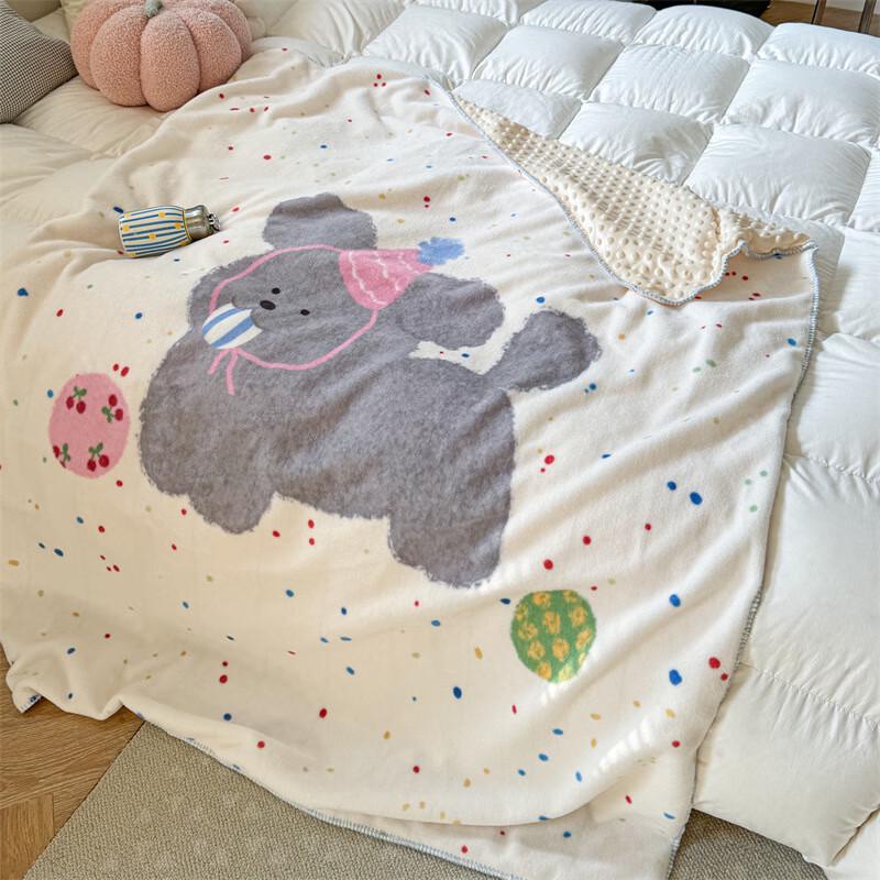 OEING Milk Velvet Playful Dog Minky Dot Blanket 150x200cm