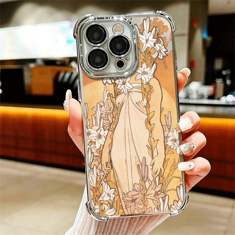 Vintage Alfons Mucha Primavera Soft Phone Case For iPhone 15 16 17 Air 14 Pro Max 16E Plus 13 12 Mini Plating Anti-Fall Fundas