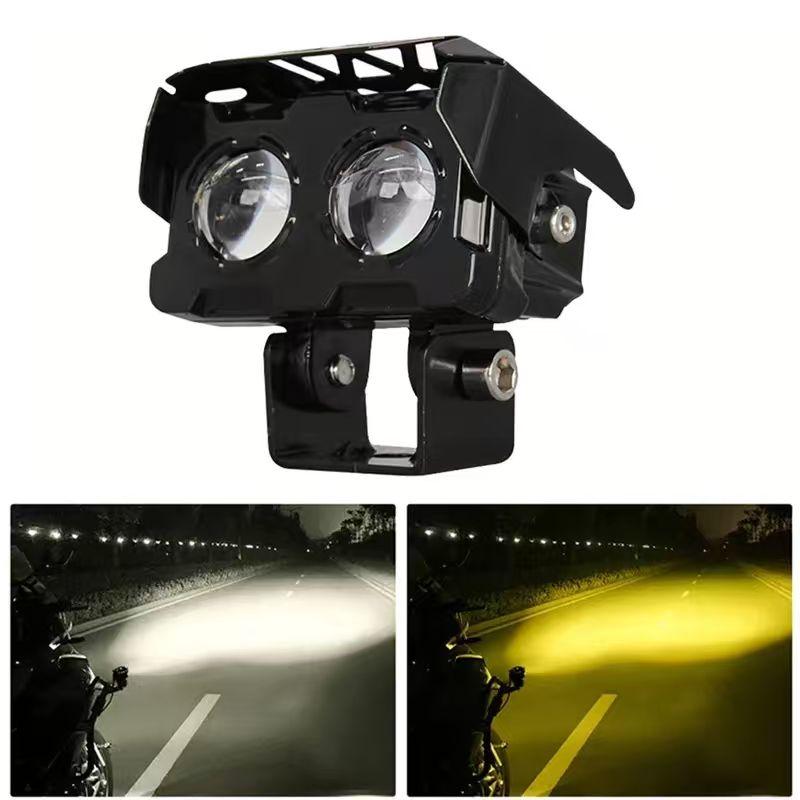 

New yellow and white double-color motorcycle headlight, electric vehicle two-crystal spot lamp, working lamp, modified electric