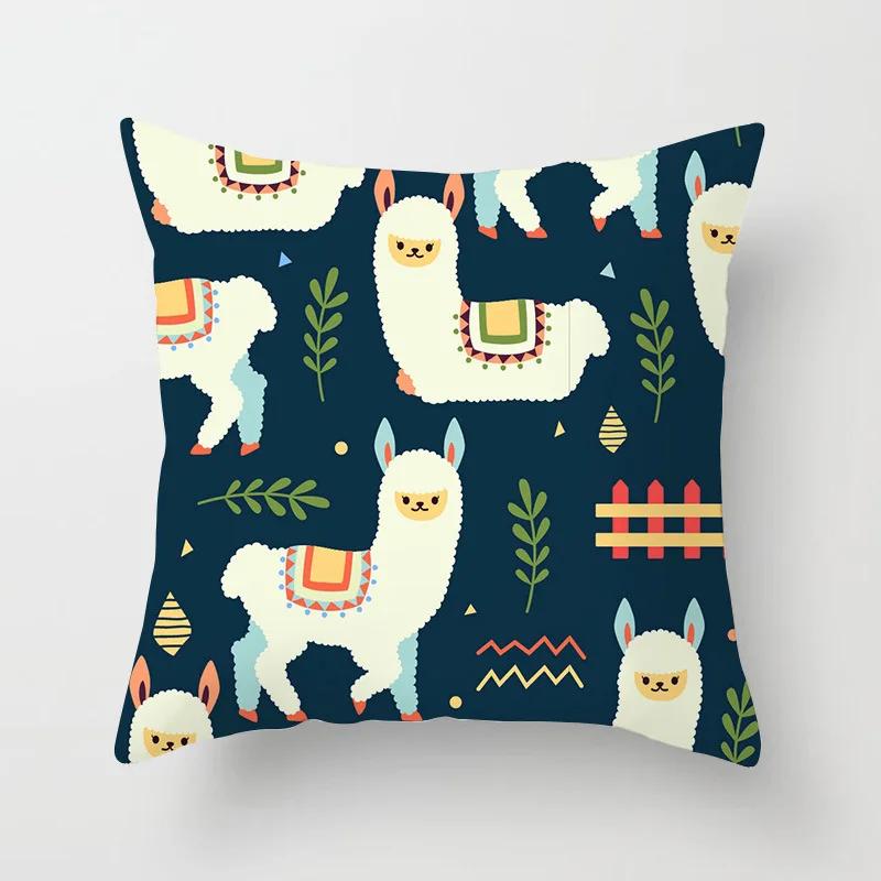 New Alpaca Cushion Covers Lovely Cartoon Alpaca Print Polyester Pillow Cover Modern Sofa Chair Christmas Decorative Pillows Case