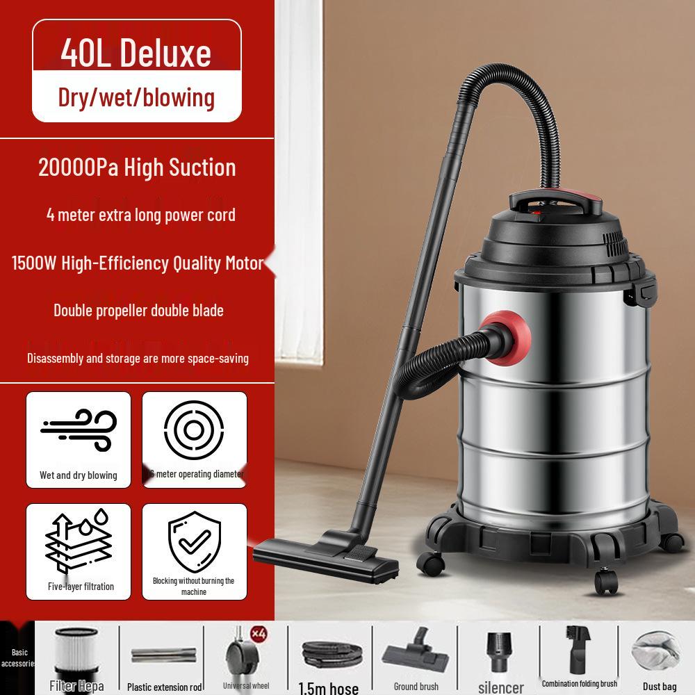 High-Power Three-in-One Wet Dry Vacuum Cleaner with Strong Suction for Household and Commercial Use