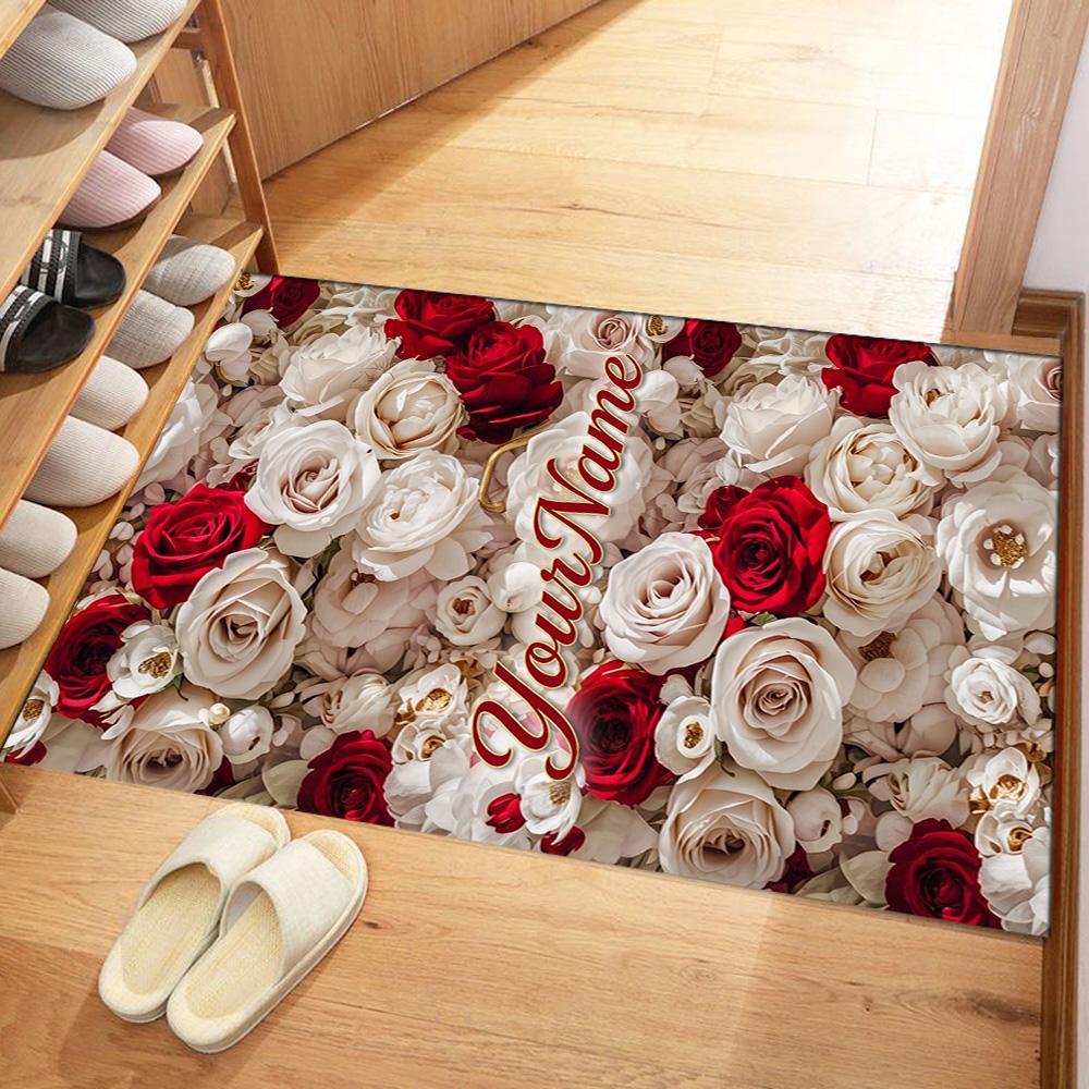 Rose Personalized Text Floor Mat Suitable for Foyer Study room Kitchen Entryway Anti-slip Rug Anime Office Decor