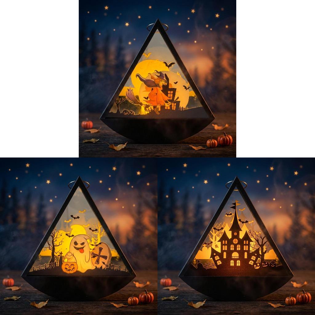 Halloween Swag Triangle Wind Lamp With Witch Ghost Pumpkin Print For Party Decorations And Gifts