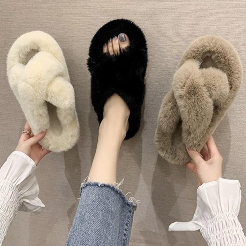 Thick Soled Woolen Slippers for Autumn and Winter Korean Version, Cross Dressing Slippers for Outerwear, Home Woolen Cotton Slippers