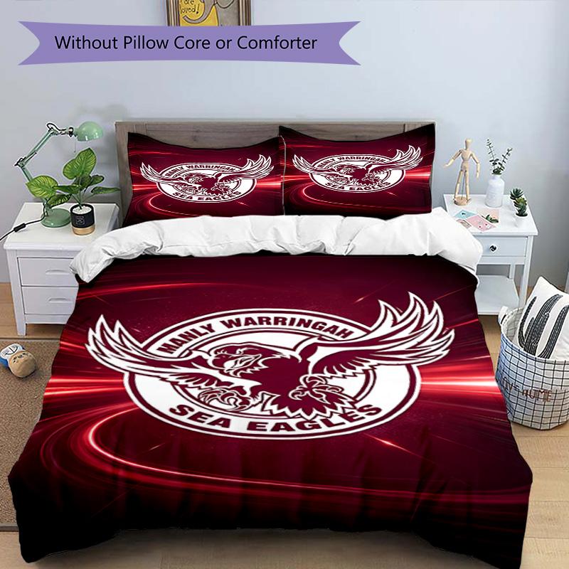 3pcs Duvet Cover Set (1*Duvet Cover + 2*Pillowcase, Without Core), Manly Warringah Sea Eagles Print Bedding Set, Bedroom Decor, All‑Season, Birthday G