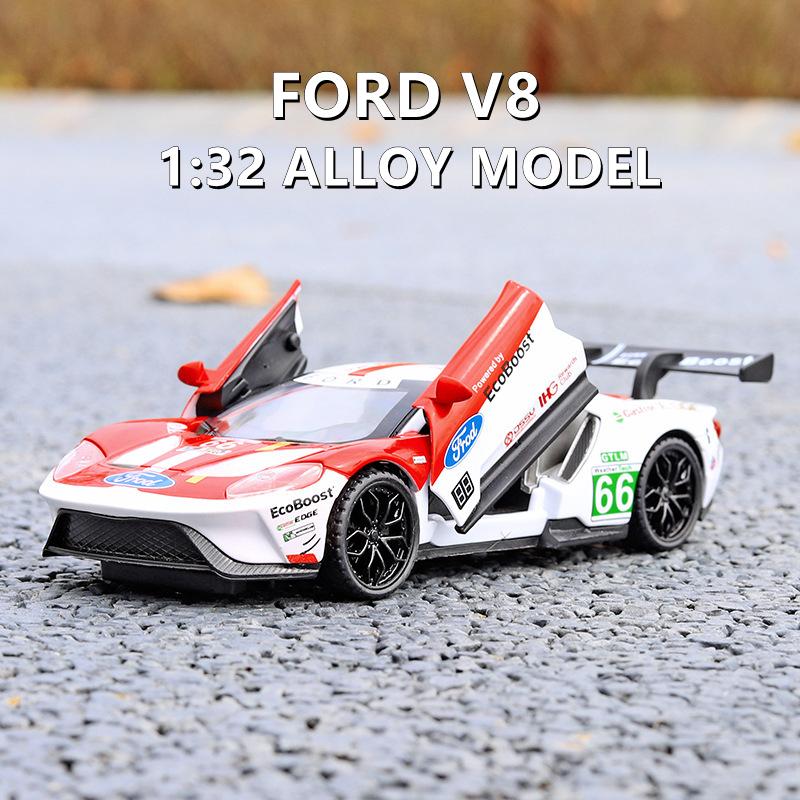 1/32 Scale Ford V8 GT Diecast Car Model Toy, Pull Back Toy Vehicle with Sound and Light for Kids Toddler Boys Girls Gift Collection