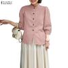 ZANZEA Blouse décontractée pour femme à col montant, ample, manches 3/4, en coton