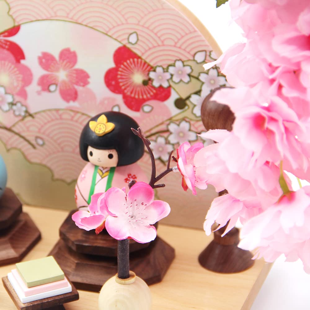 OKBABY Wooden Hina Doll Pair of Cherry Blossom Flowers for Hina Hinamatsuri Wooden Round Stand Accessories, Dolls, Decorations,