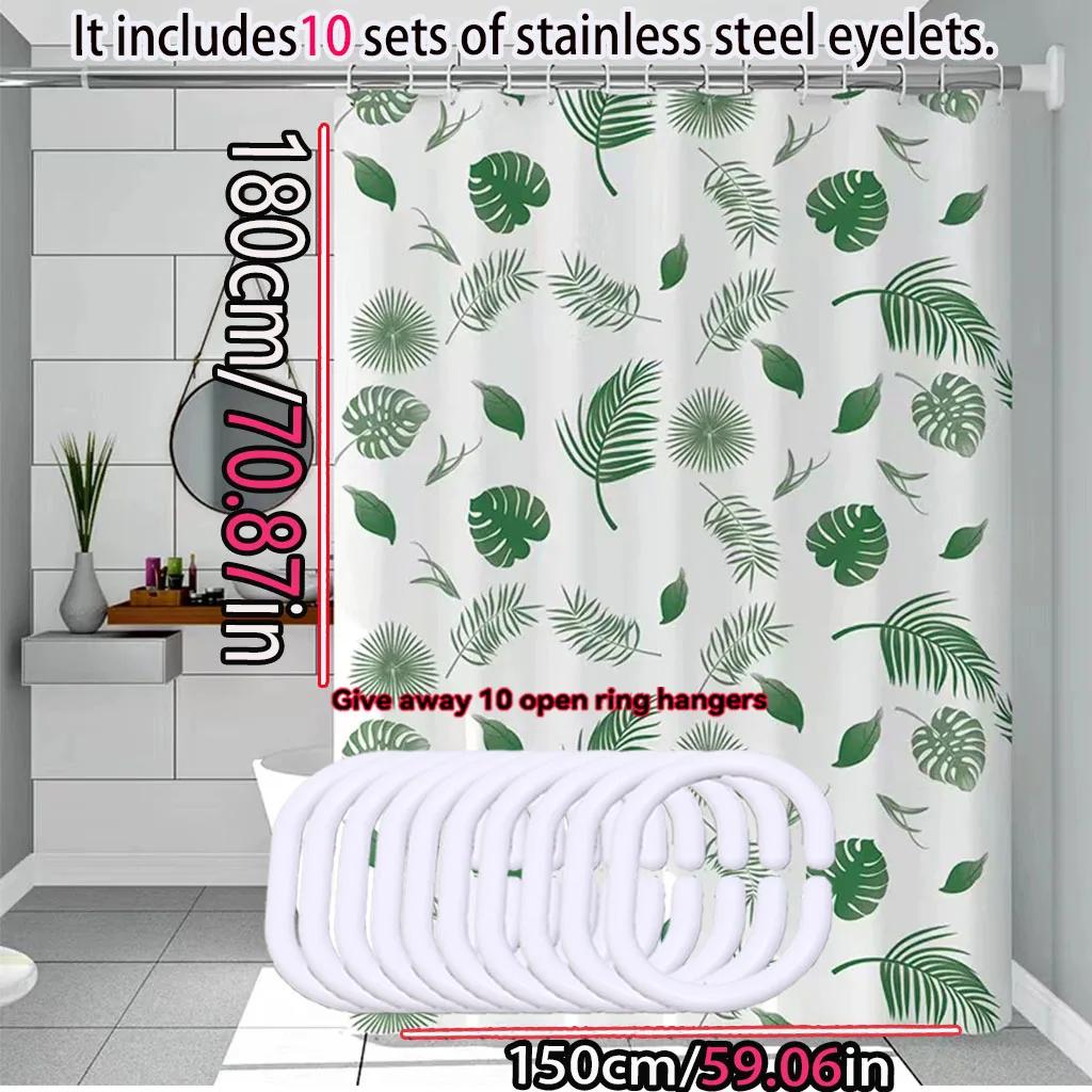 Simple wind green leaves bathroom shower curtain shielding partition Shower curtain quick dry can be scrubable light opaque bath
