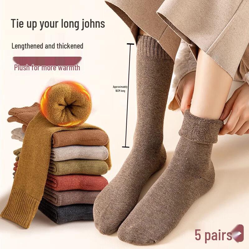 Yu Zhaolin Women s 5-Pack Thermal High-Tube Terry Socks One Size