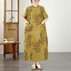 Short Sleeve Plus Size Cotton Vintage Floral New In Dresses for Women Casual Loose Long Summer Dress