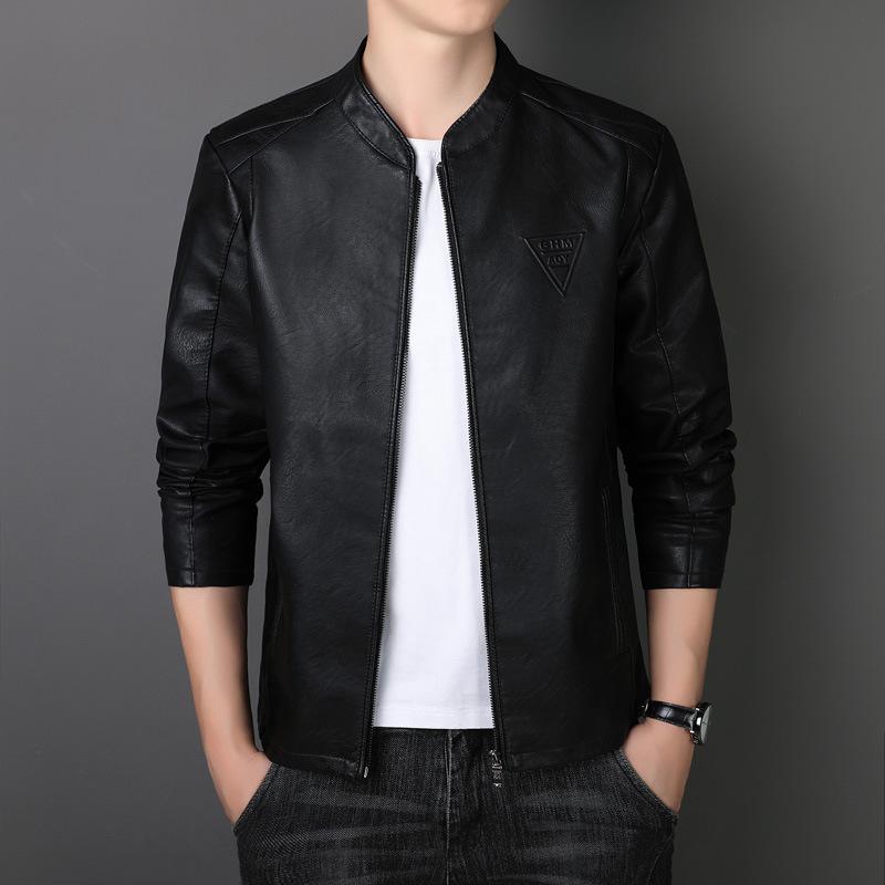 Men's Jacket Leather Jacket Slim Fit Casual Youth Inverted Triangle Men's Leather Jacket Casual Fashion Fleece Jacket