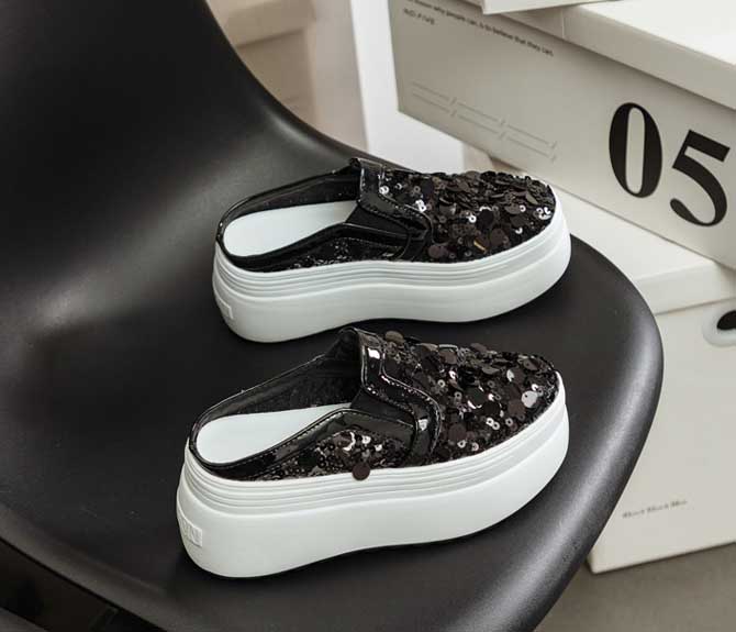 Fujin 8cm Ekte Lær Syntetisk Slip-on Plattform Kile Sandaler Sandal Bling Kvinner ROME Pumpe Sommer Høye Hæler Motesko