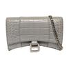 [Pre-Owned] Hourglass Crocodile Pattern Silver Buckle Leather Shoulder Crossbody Bag - Very Good #1O9H7I6
