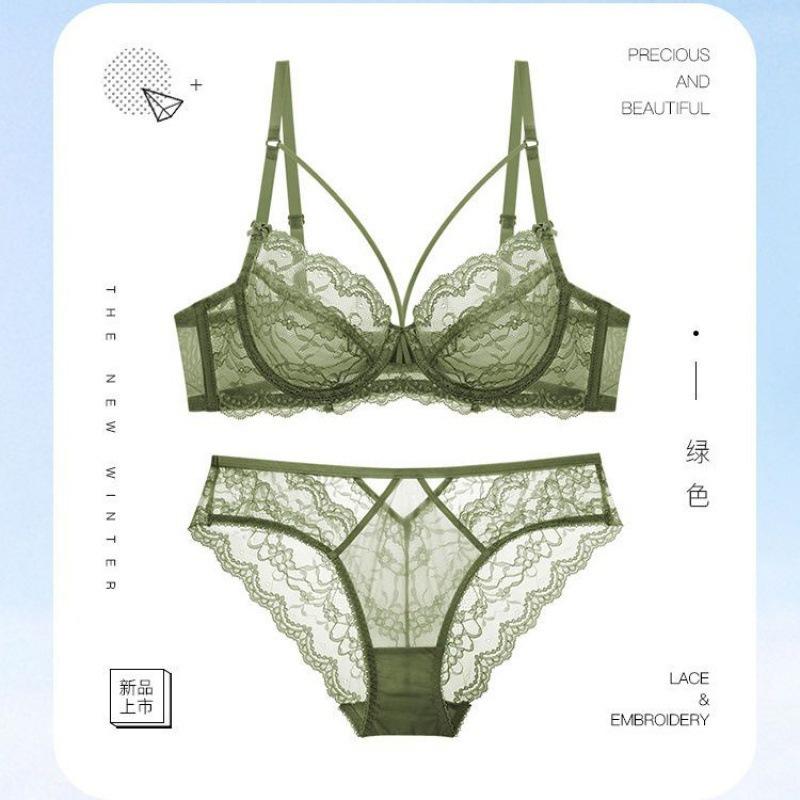 Sexy lace summer ultra-thin without sponge transparent bra bra women's underwear big chest small bra set
