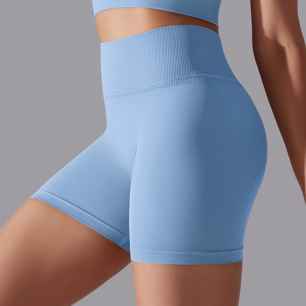 Auroth Seamless Knit Lift Hip Shorts Women High Waist Tummy Yoga Shorts Solid Color Running Fitness Sports Shorts