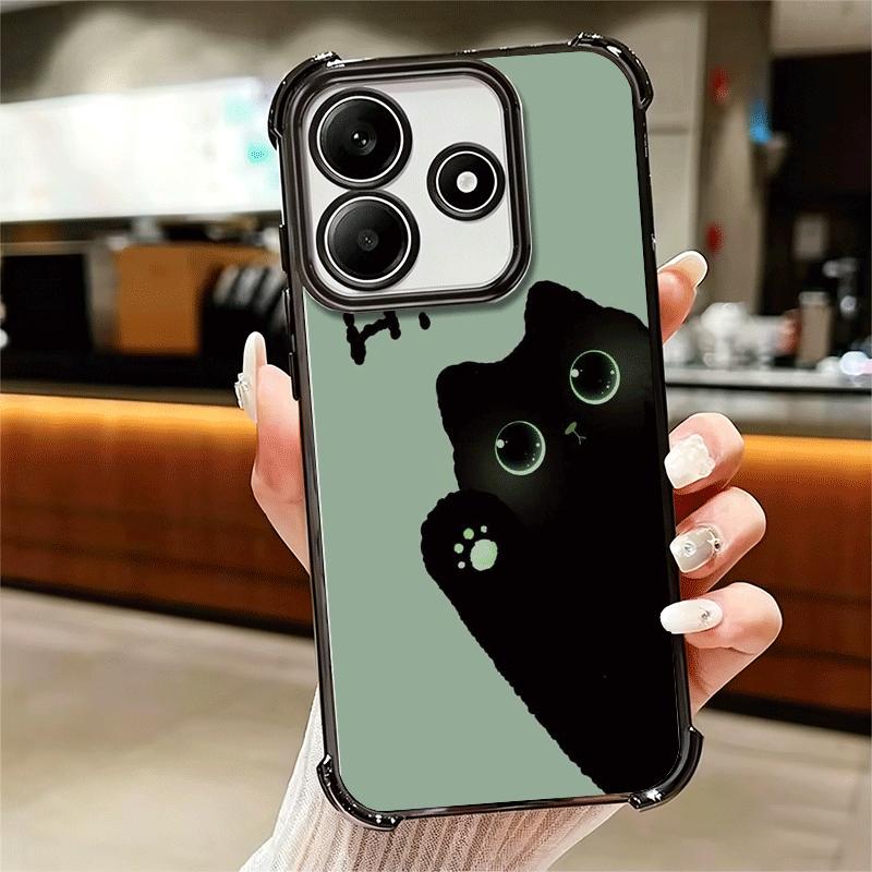 Black Cat Cartoon Cute Plating Phone Case For Xiaomi Redmi Note 14 15 Pro Plus 13 12 11 11S 11T 10 9S 9 5G Anti-Fall Airabag Cov