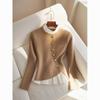 Ladies' Elegant Beige Sweater - Gold Button Round Neck Pullover, Suitable for Casual and Formal Wear, Comfortable for Daily Wear, Exquisite Design