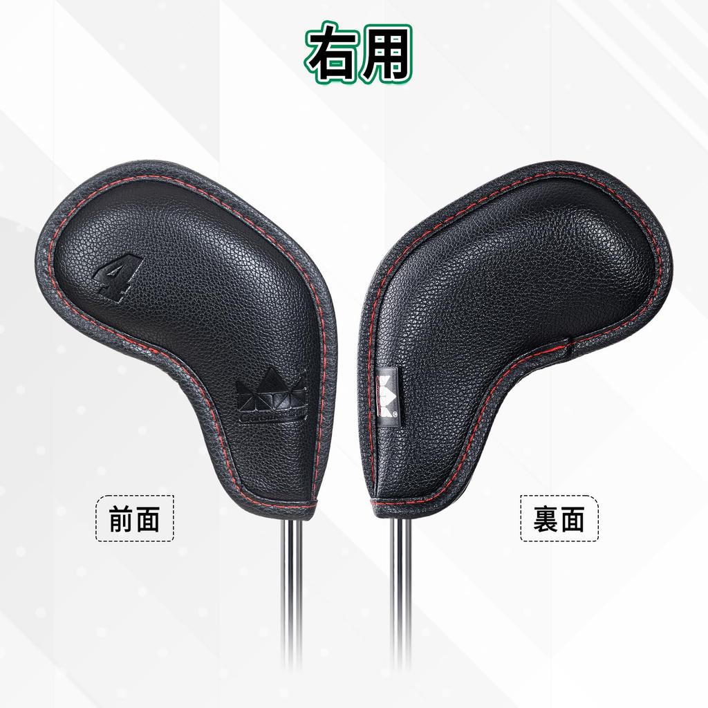 Golf Iron Magnetic Wedge Club Headcovers 9pcs Index Black Synthetic Leather Covers, Covers, Set, (4-9, P, A, S), Numbered,