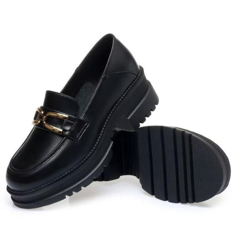 Soft leather single shoes women's spring and autumn new women's medium heel thick heel thick sole Mary Jane small leather shoes