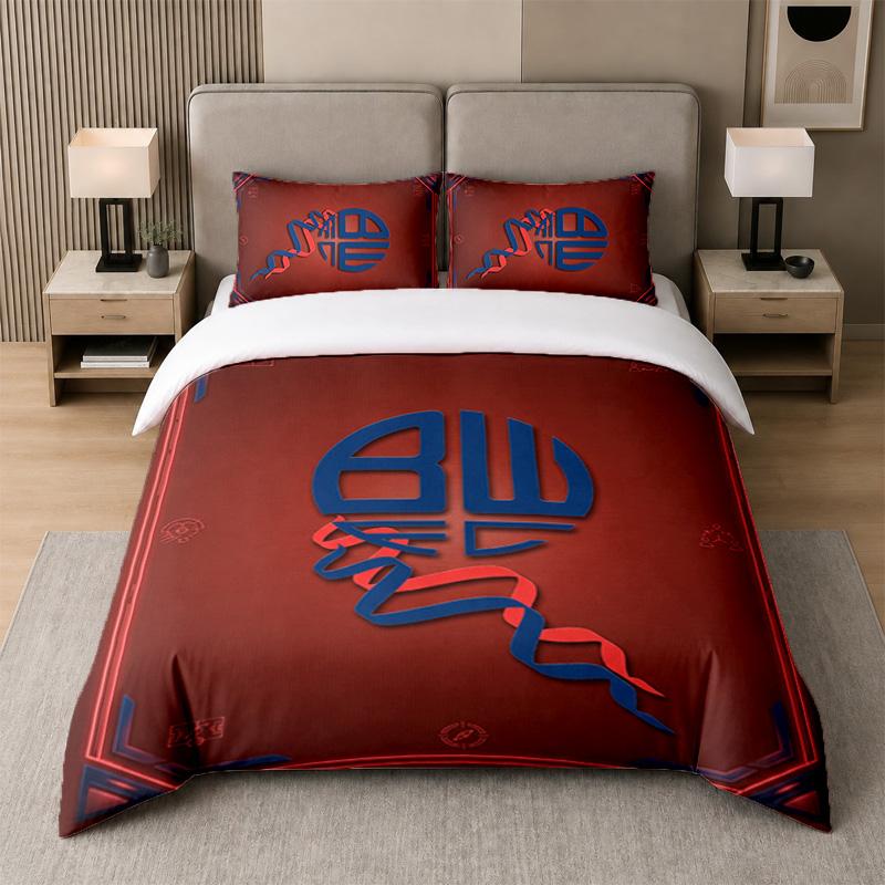 3Pcs Bedding SetBolton Wanderers FC Soft Bed Sheet and Two Pillowcases Home Bedroom Decor