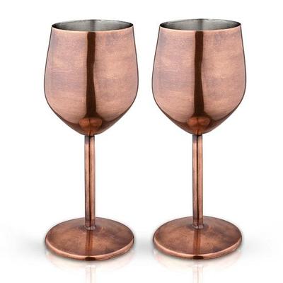 Stainless Steel Wine Goblet Glasses Copper Plated, Matt, Set of 2