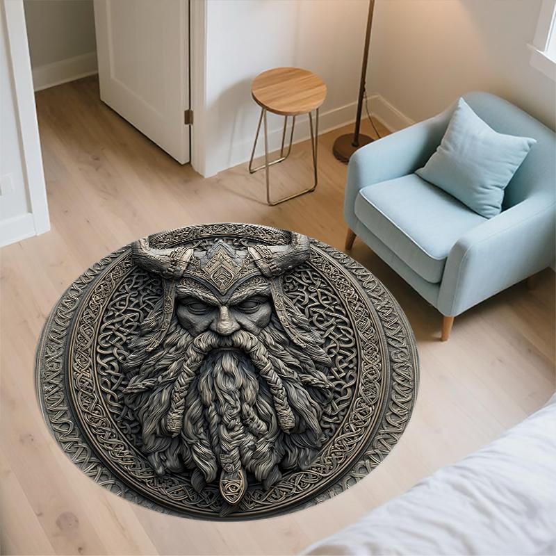 Viking Warrior pattern round rug,Carpet Rug for Living Room Bedroom Sofa Playroom Decor,Non-slip Floor Mat,Holiday Gifts and Birthday Gifts