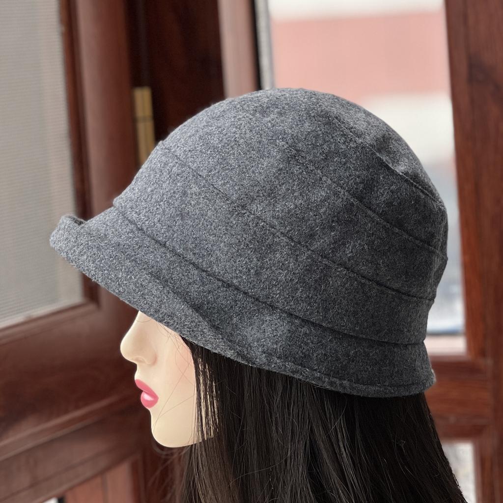 New Rolled-brim Bucket Hat Women's Autumn and Winter Small Edge Woolen Basin Hat Retro Rolled-edge Casual Hat Slim Warm Sun Hat