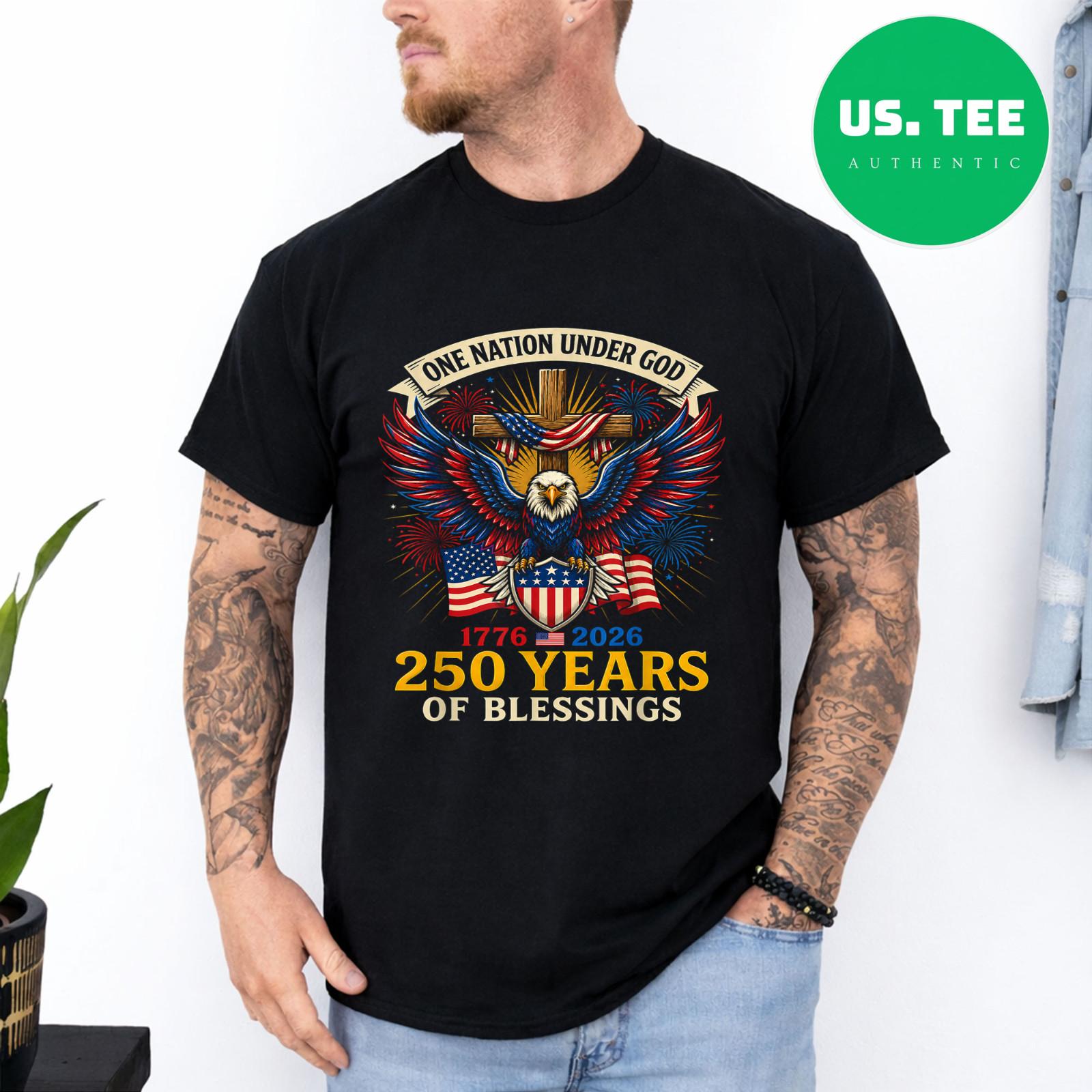 Freedom 250th Anniversary USA Flag Christian God Patriotic T-Shirt S