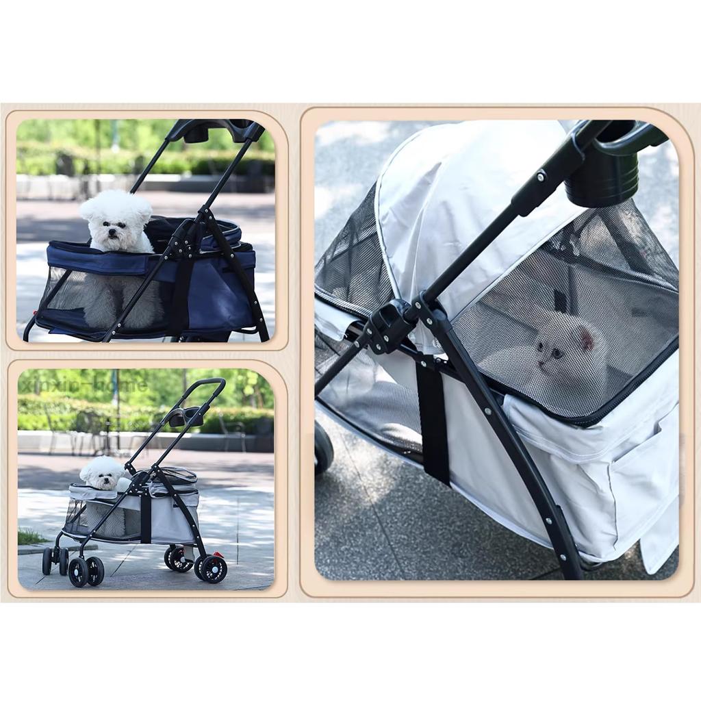 Pet Compact Summer Heat 4 Spacious Swivel Seat Suitable for Small and Medium and Small 15KG Weight Gray xinxin-home Stroller, Foldable, Storage,