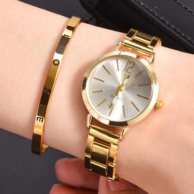 2 Pcs Bracelet Watch Set Ladies Fashion Simple Digital Alloy with Quartz Watch LOVE Bracelet Stainless Steel Women Watches Gift
