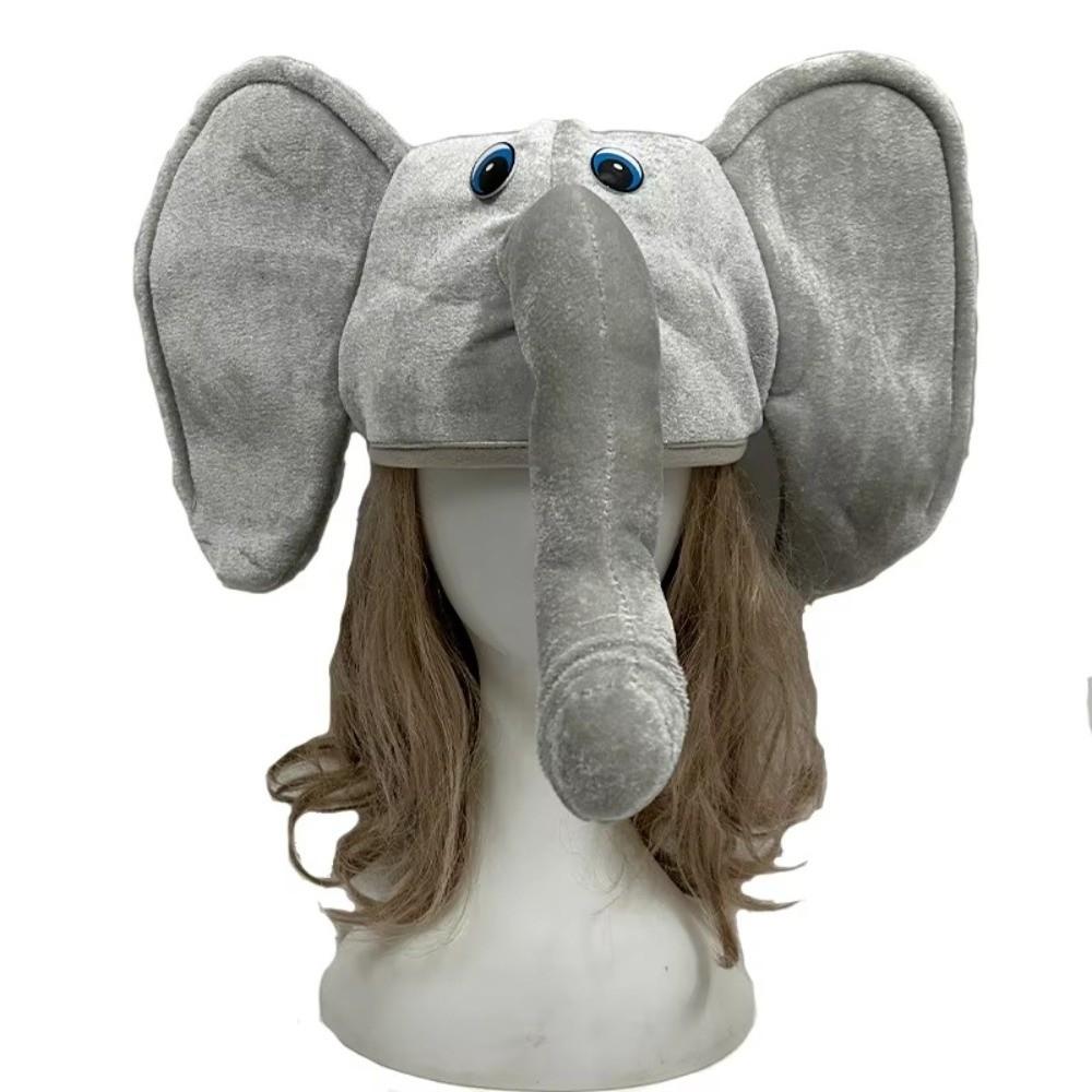 Cute Plush Animal Hat Cartoon Elephant Head Cover Party Supplies Halloween Headgear Photo Props