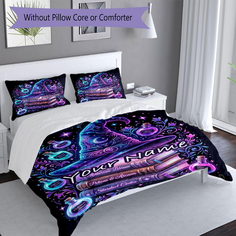 3PC Custom Name Witchcraft Spell Book Bedding Set Duvet Cover Closure Includes 1 Duvet Cover & 2 Pillowcases for Bedroom