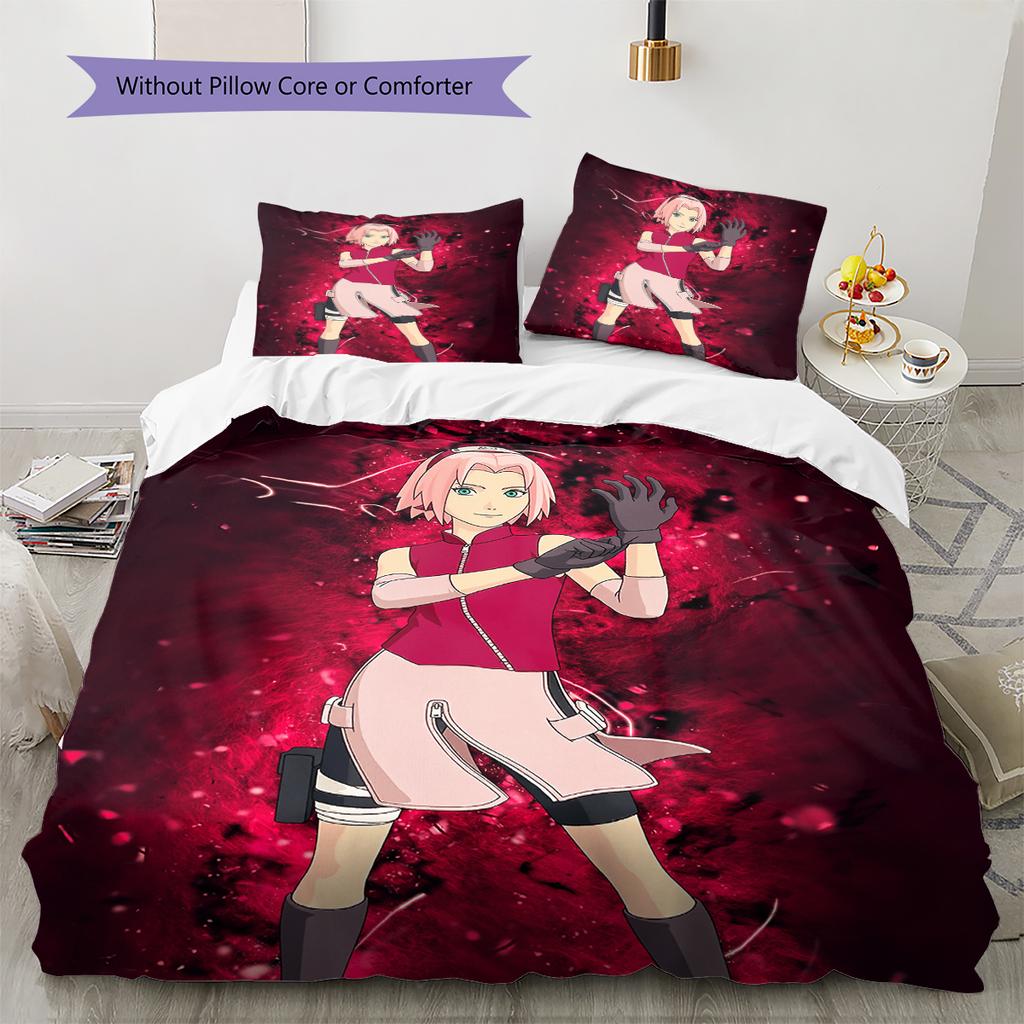 Anime Naruto Wzór Haruno Sakura Pościel Dekoracja Domu Prezent Urodzinowy (1 * poszwa na kołdrę + 2 * poszewki na poduszki, bez rdzenia)