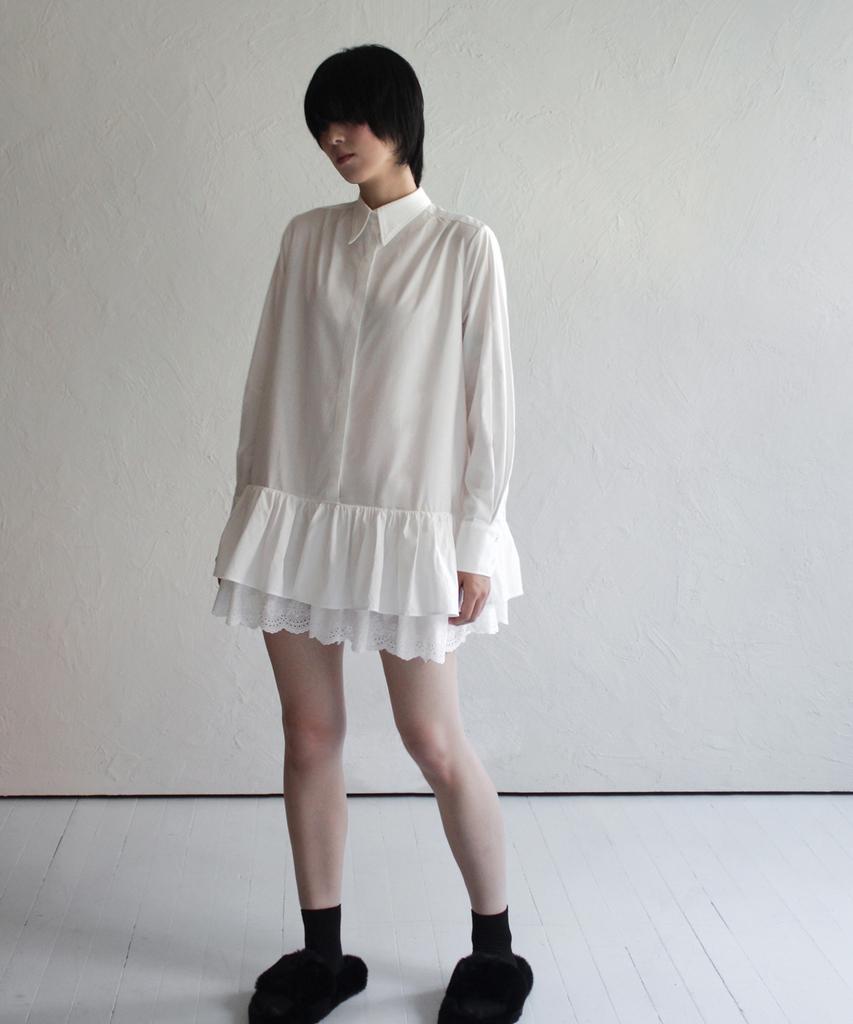 Rubati Ruffle Shirt Mini Dress_White