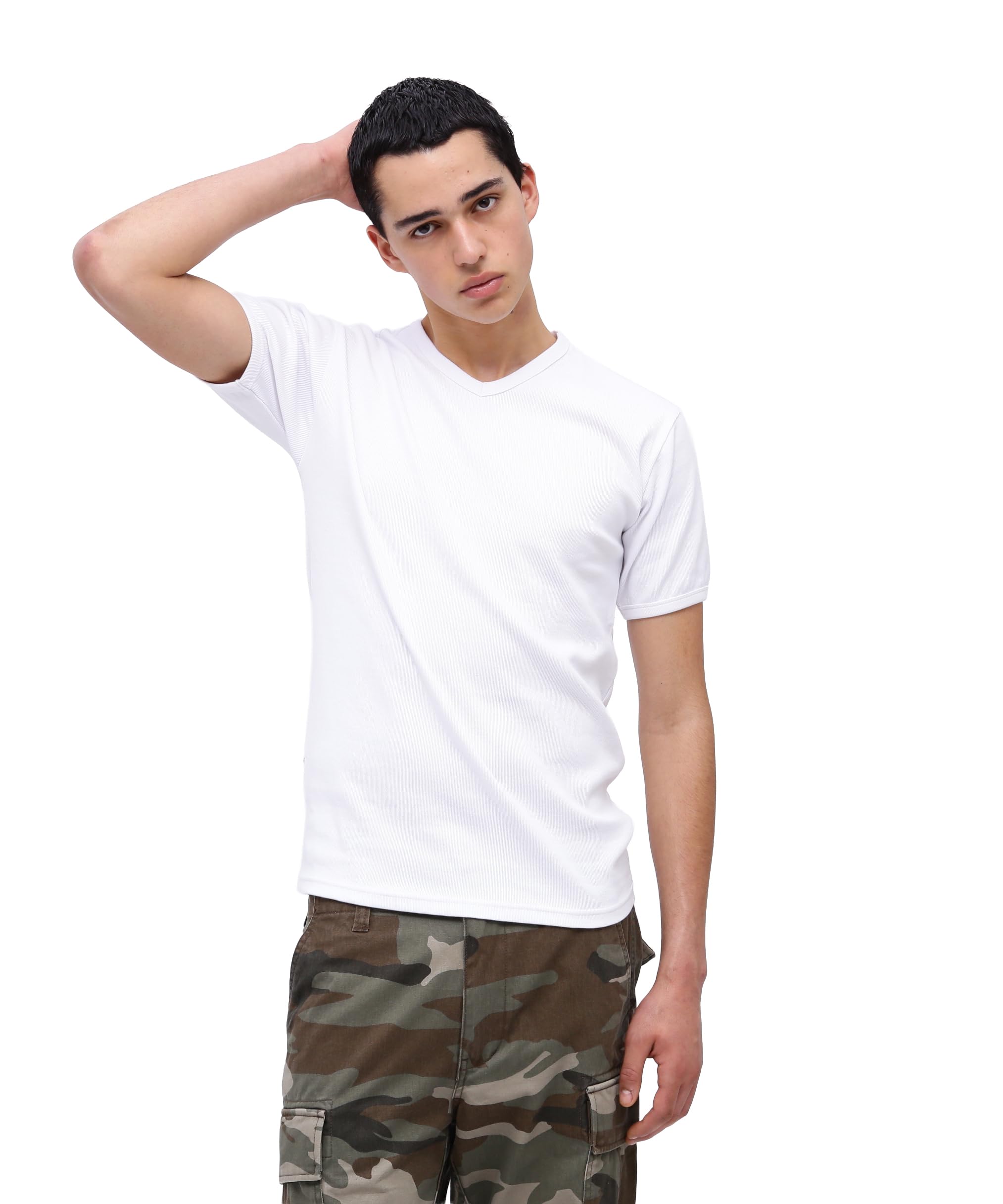 Avirex Official Daily Rib Size Short Sleeve White V-Neck Tee, Men s, Small, (Antibacterial, Anti-Odor), 6143501,