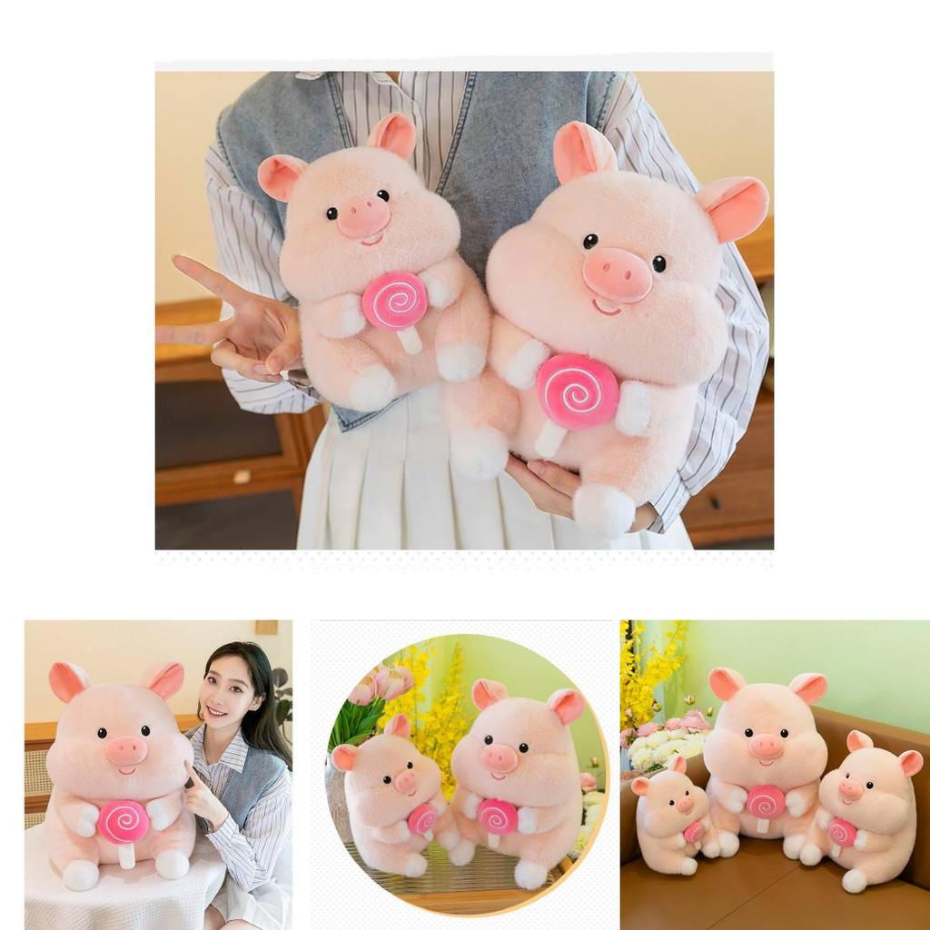Adorable Plush Pig Doll Soft Stuffed Animal Creative Lollipop Pig Toy Gift Idea