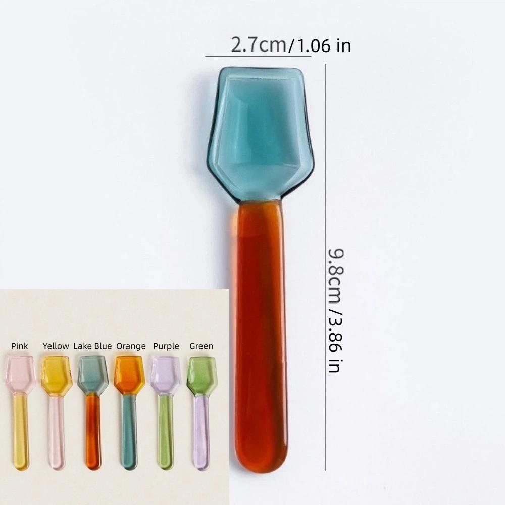 Colorful Glass Dessert Spoon Heat Cold Resistance Ice Cream Spoon Stirring Spoon  Restaurant