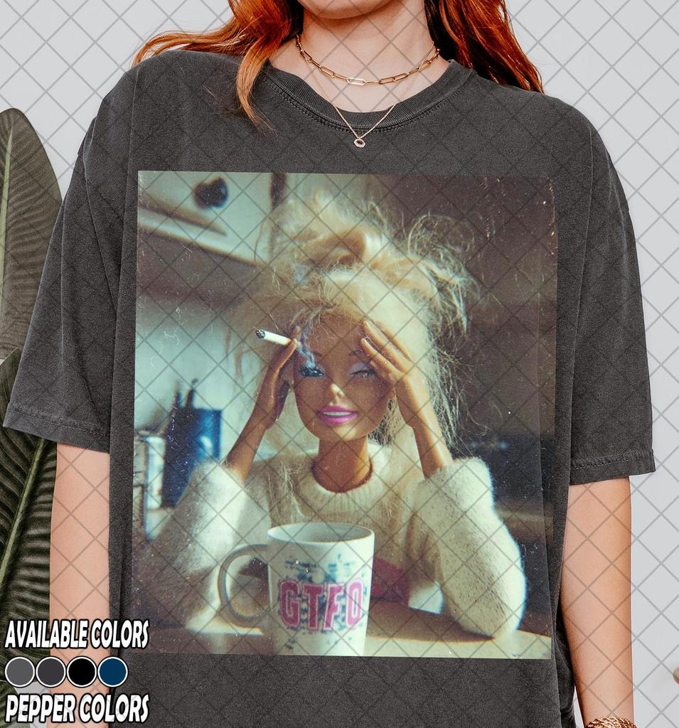Vintage Comfort Colors Stressed Smoking Doll with Coffee T-Shirt, Doll Face Meme T-Shirt, Gift For Women and Man Unisex T-Shirt