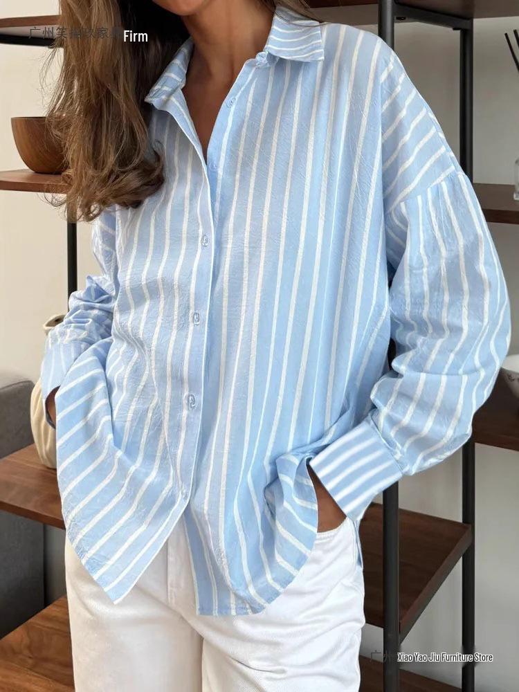 Autumn/Winter Women's Striped Long-sleeve Cardigan Shirt