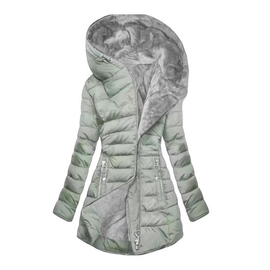 Damen Winter Winddichter Puffer Mantel Dickes Fleece Gefüttert Daunenjacke Reißverschluss Kapuzenparka Oberbekleidung mit Taschen