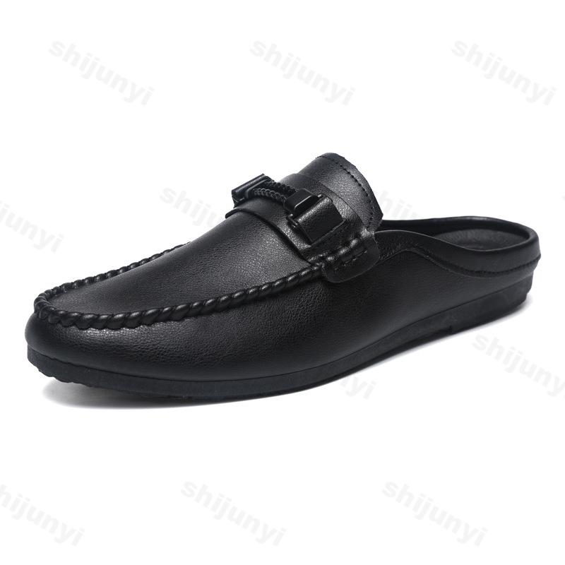 Fashion Men Half Slippers 2025 Summer Breathable Mens Casual Shoes Comfortable Walking Loafers Moccasins PU Leather Men Fashion Slippers