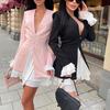 FD761 Women's Sexy V-neck Ruffle Spliced Faux Two-Piece Dress - New European & American Design 2025.