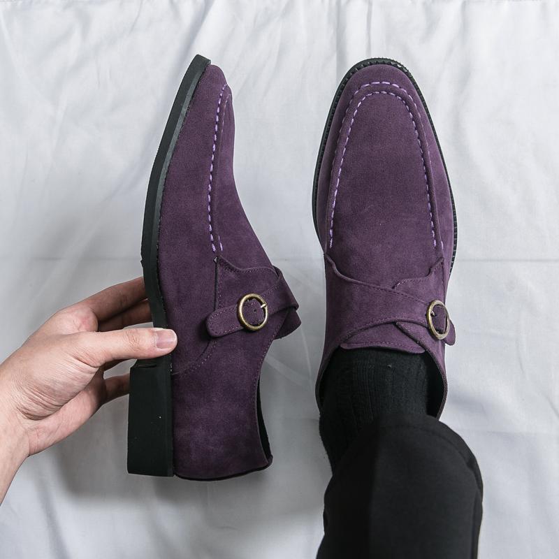 Monk Strap Loafers New Men's Pointed Black Brown Purple Leather Shoes Designer Formal Wedding Prom Dress Homecoming Footwear